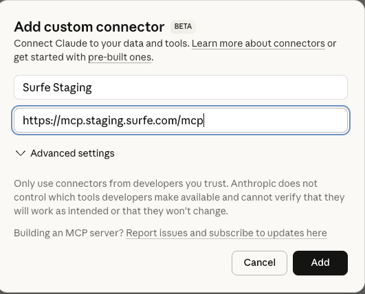 Add custom connector in Claude Desktop
